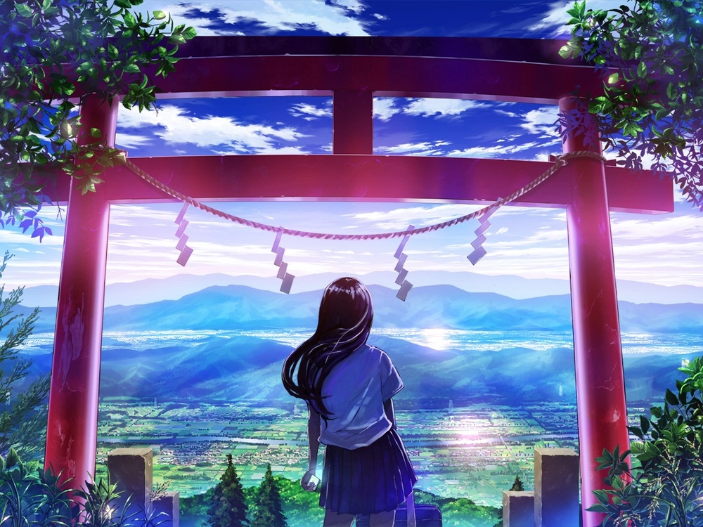 hình ảnh cô gái quay lưng đẹp anime phối cảnh đẹp