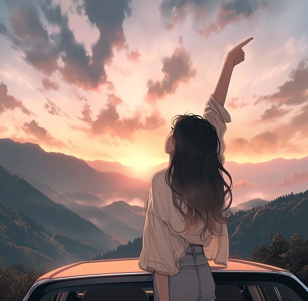 ảnh anime quay lưng nữ trong ánh chiều