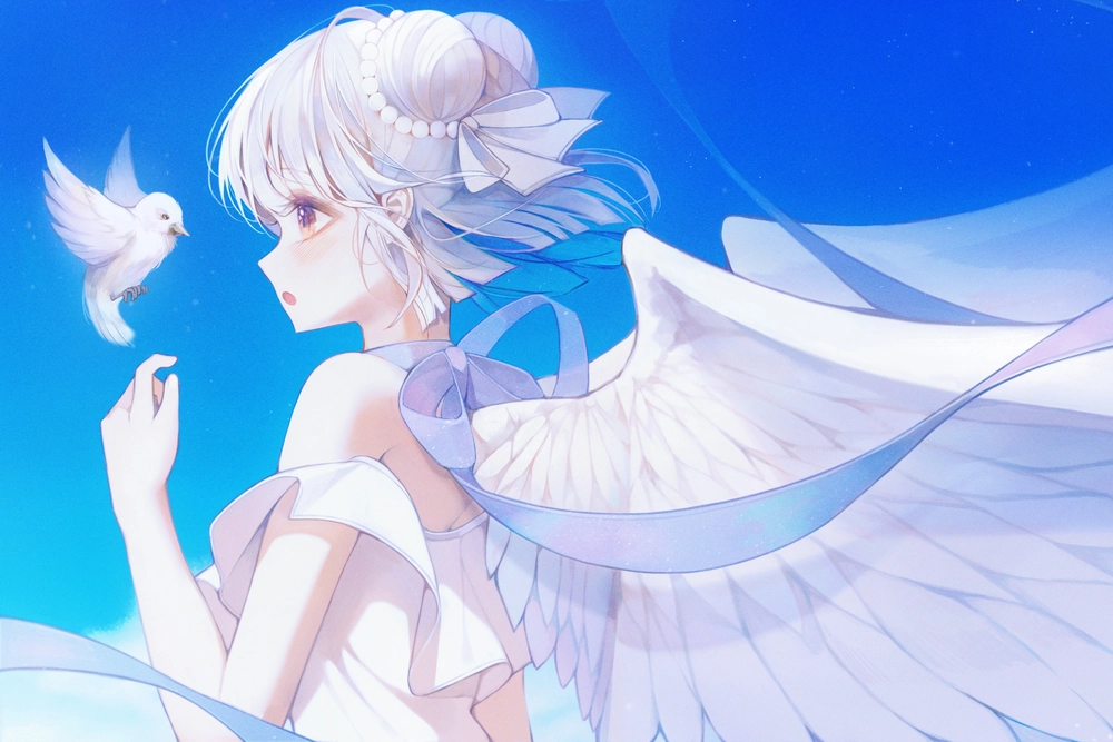 ảnh anime thiên thần nữ đôi cánh trắng