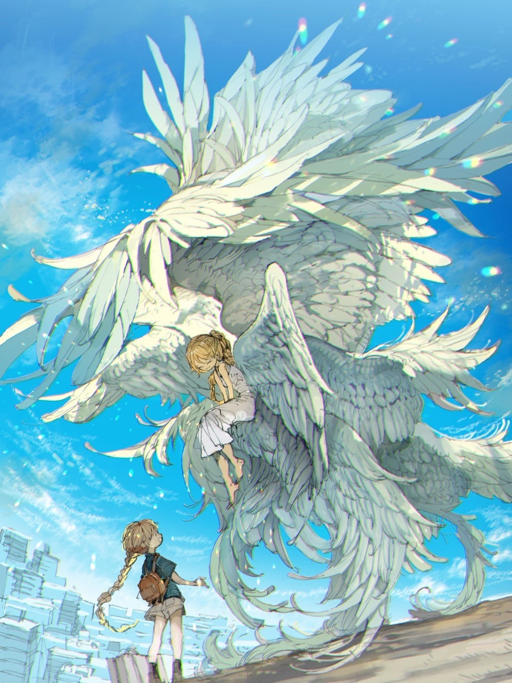 ảnh thiên thần anime đang bay giữa bầu trời