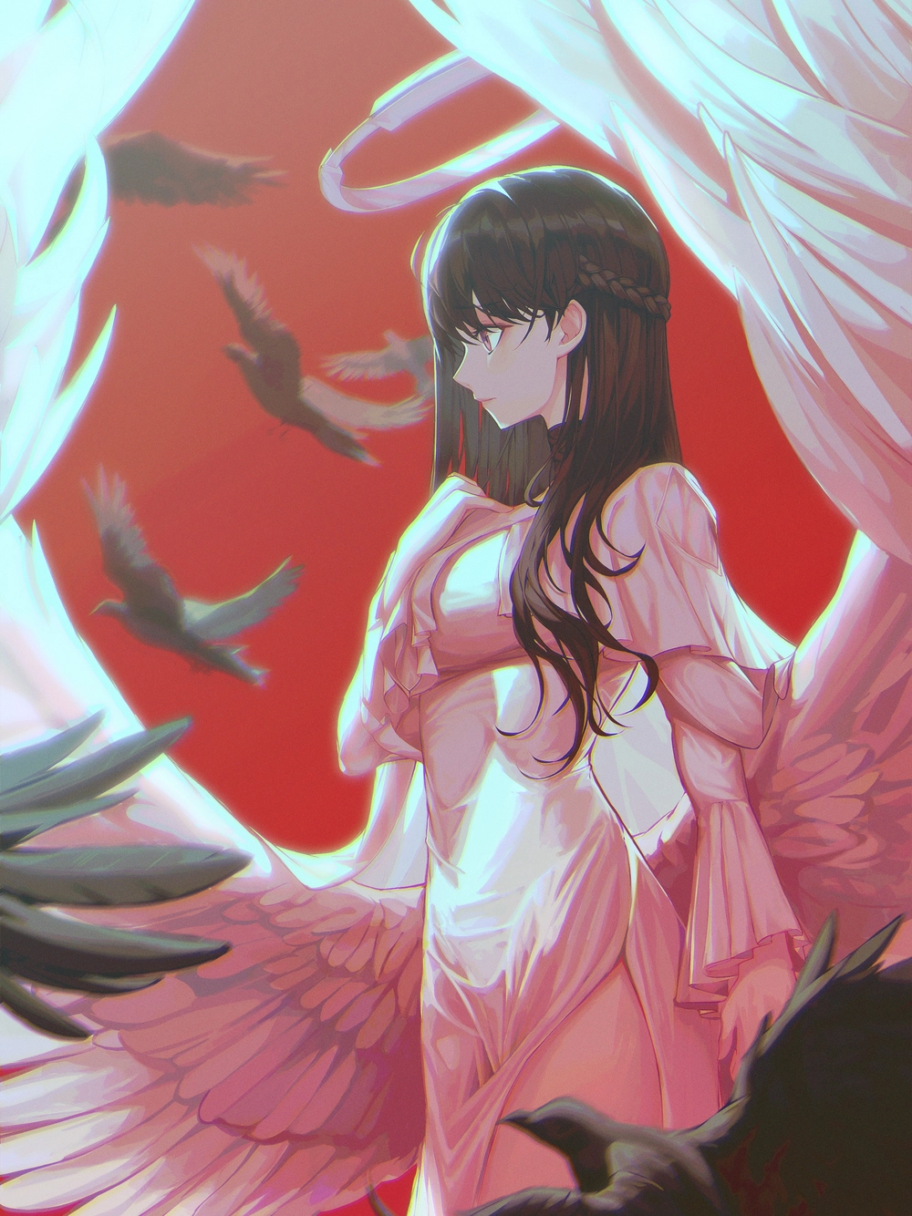 hình anime thiên thần sa ngã ôm trái tim vỡ