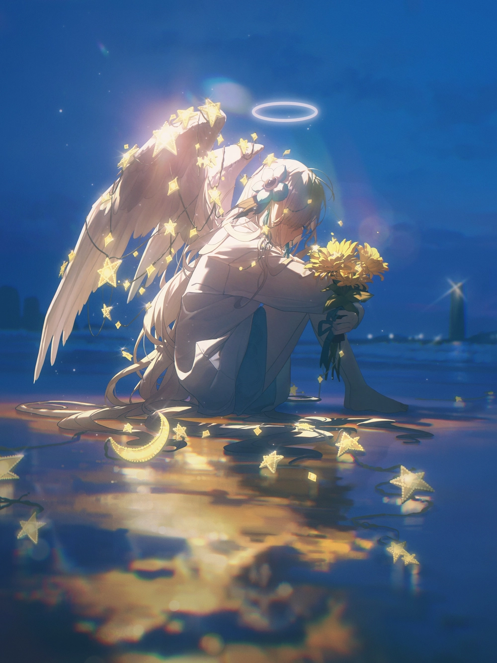 ảnh anime thiên thần dưới bầu trời sao