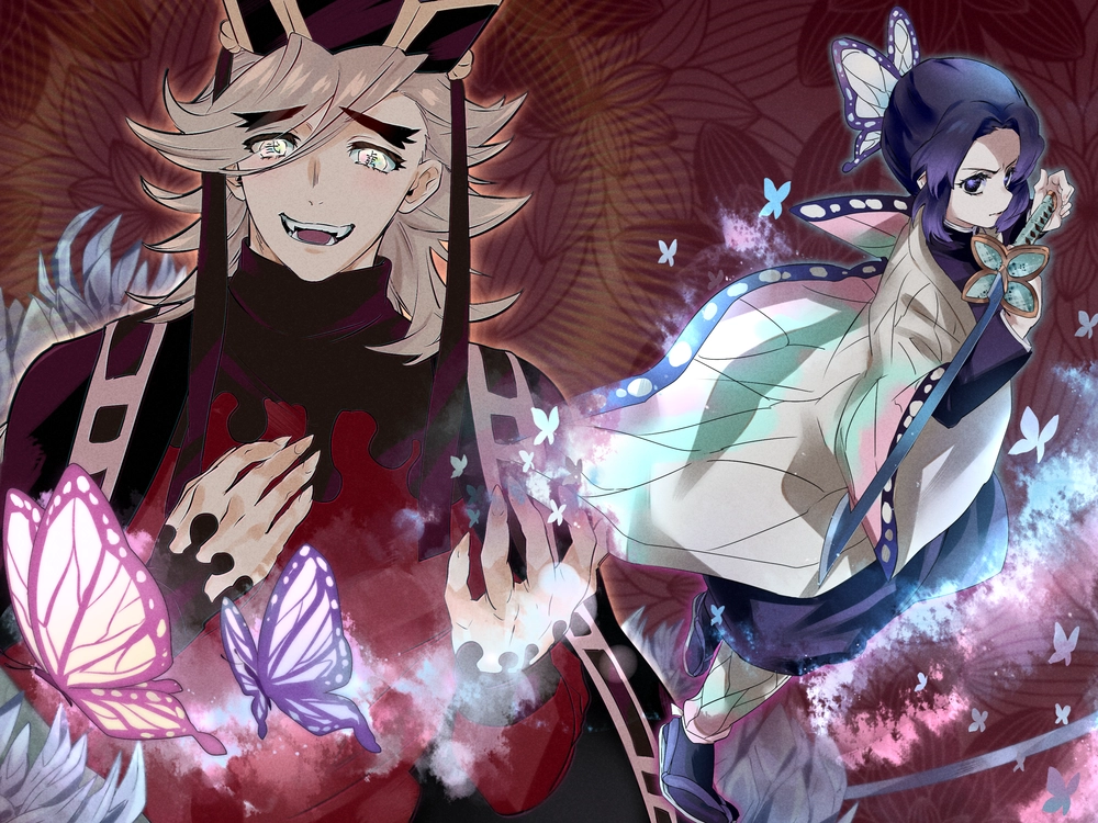 ảnh Shinobu và Douma đối đầu căng thẳng 