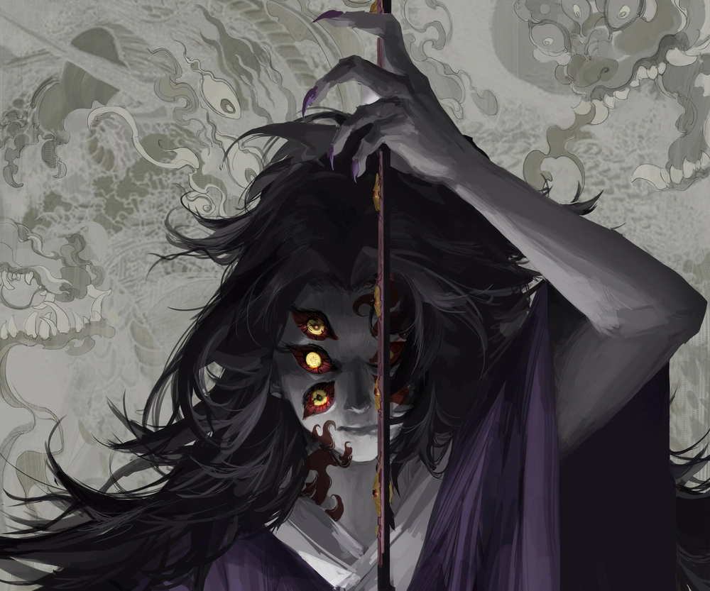 ảnh kokushibou ngầu trong khung cảnh u tối 