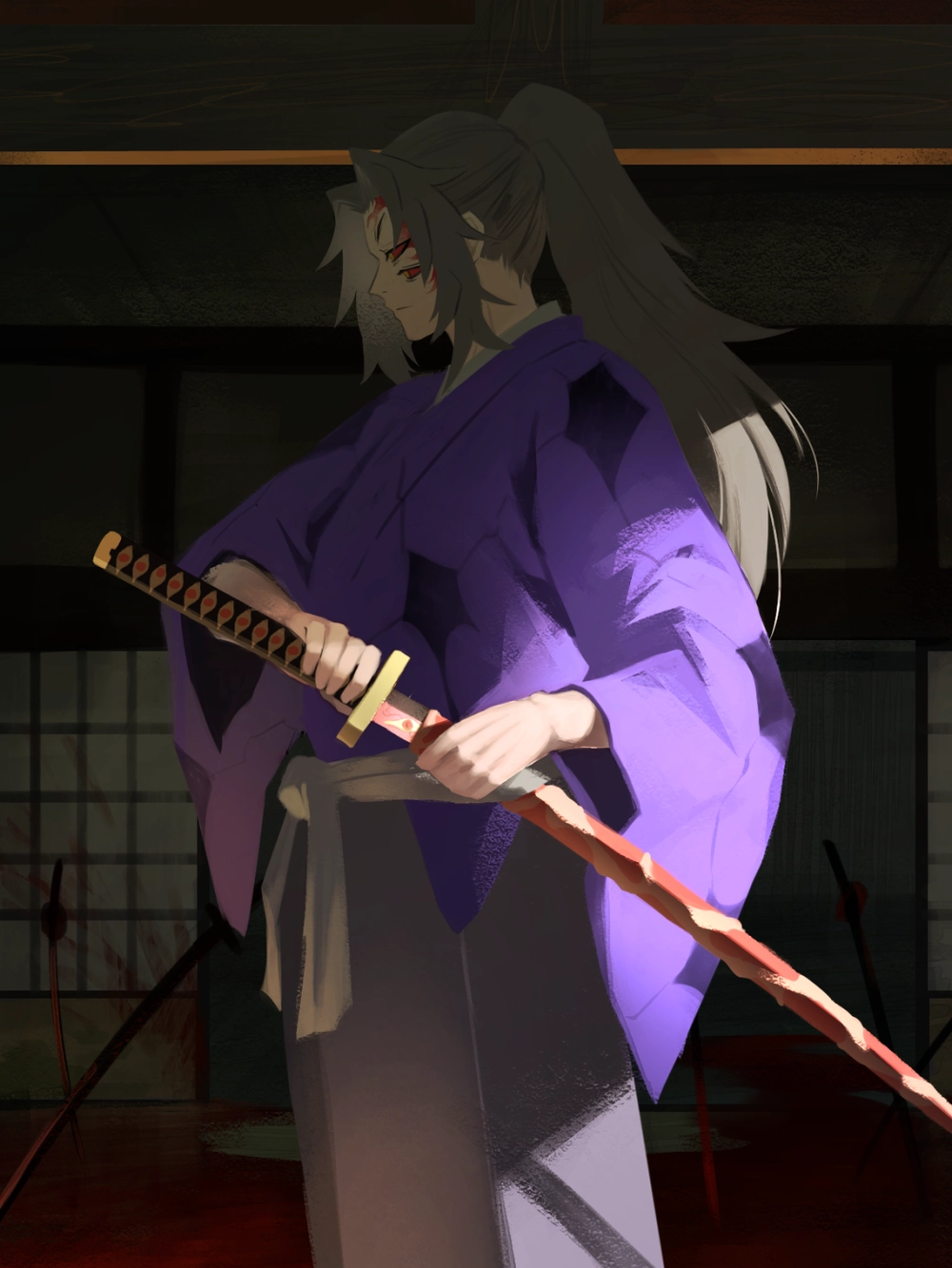 hình kokushibo tóc dài, kiếm sắc 