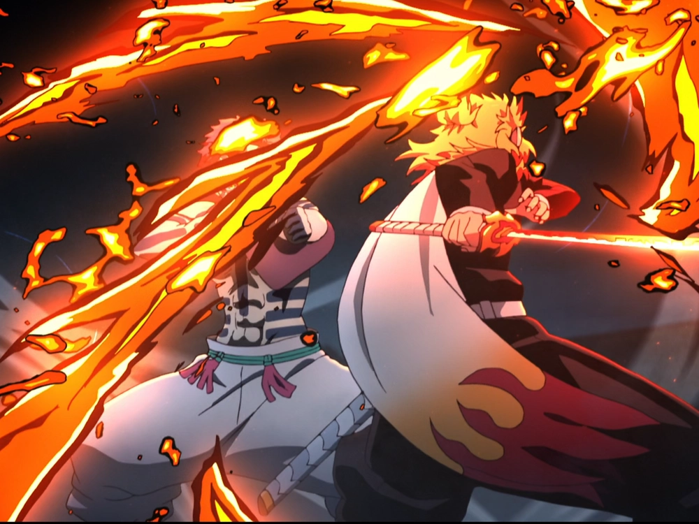 hình ảnh rengoku vs akaza