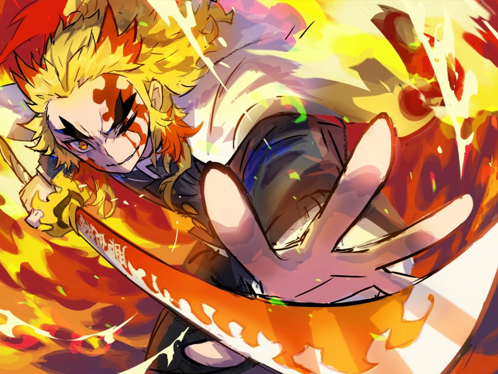 hình ảnh rengoku ngầu chiến đấu