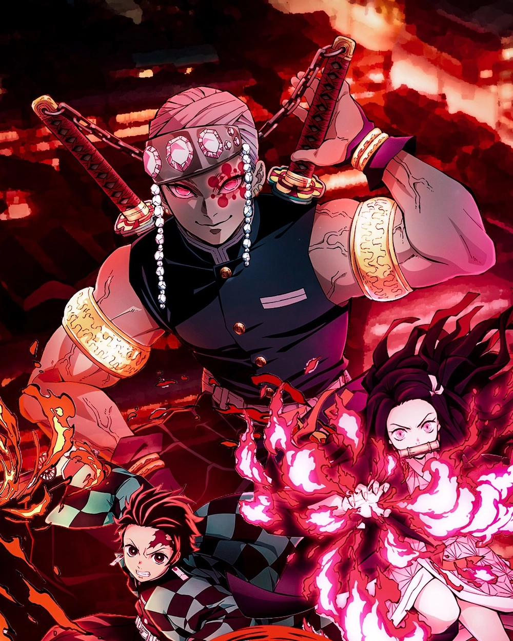 ảnh tanjiro và rengoku trong tàu vô tận 