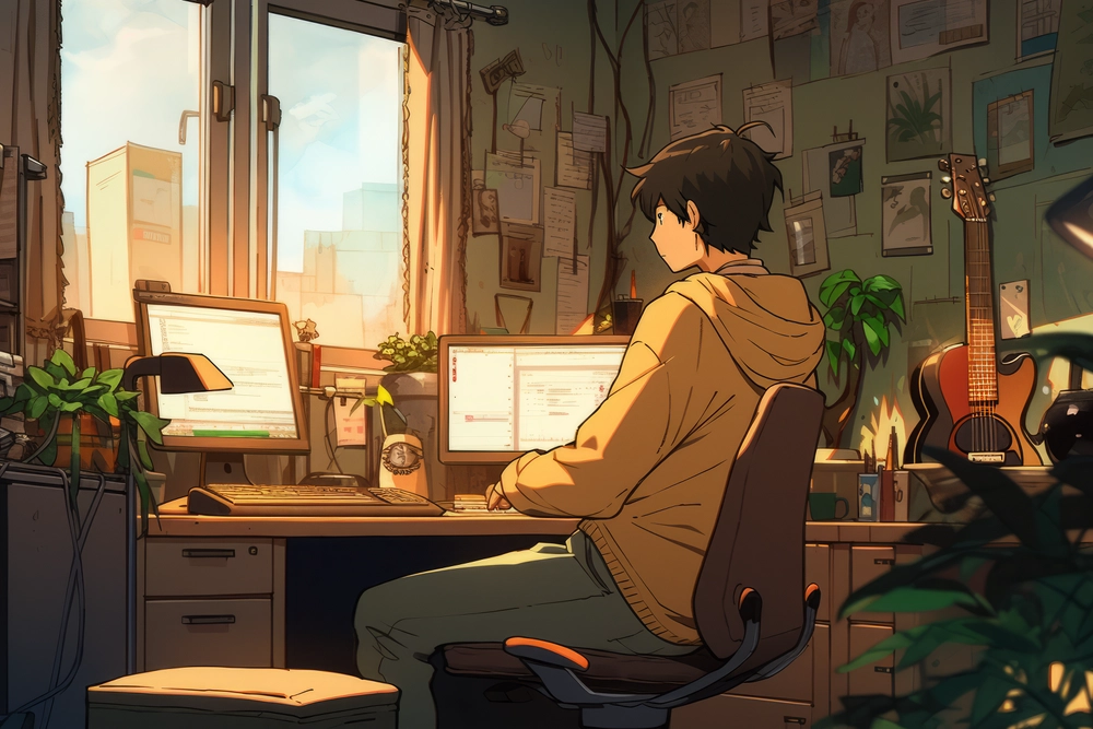 anime làm việc máy tính 