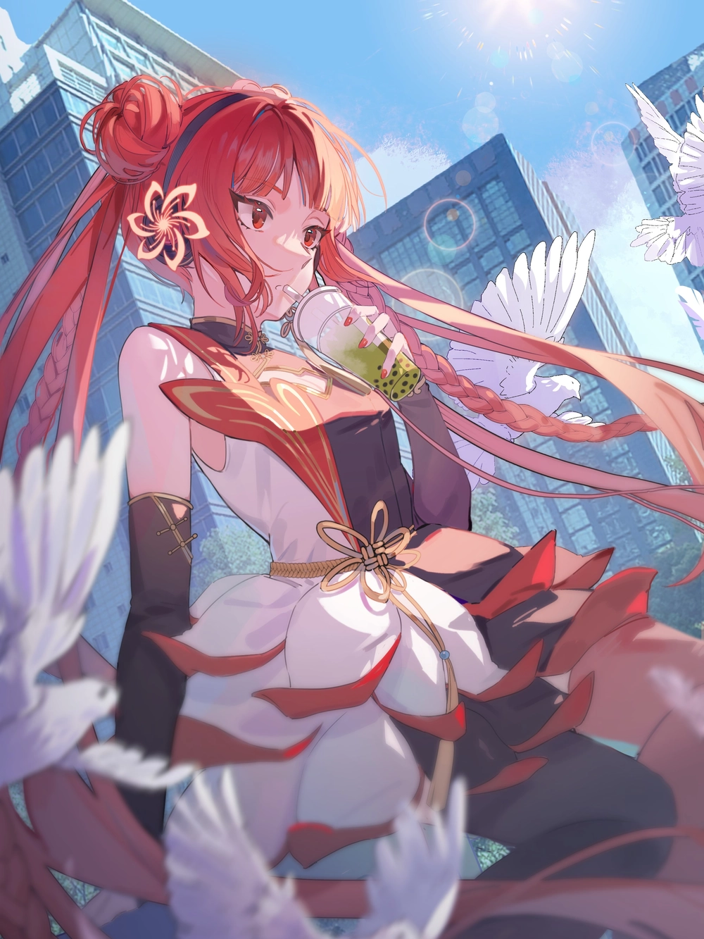 hình ảnh anime uống trà sữa chill 