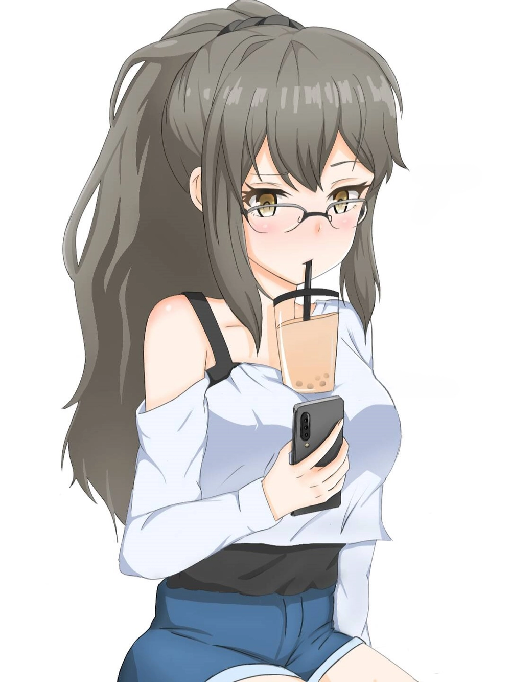 hình anime uống sữa và trà dễ thương 