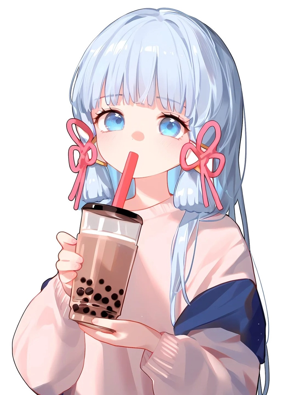 anime uống trà sữa vui vẻ 