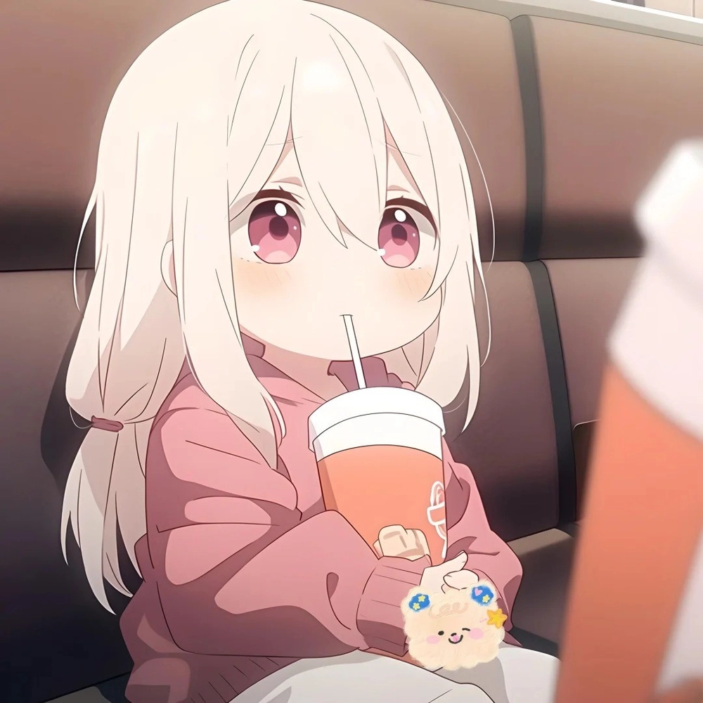 ảnh anime uống trà sữa dễ thương trong quán cà phê 