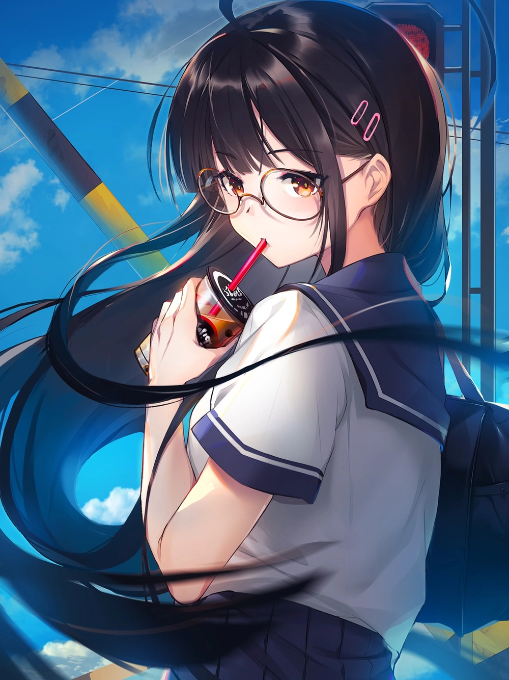 anime bé gái uống trà đáng yêu 