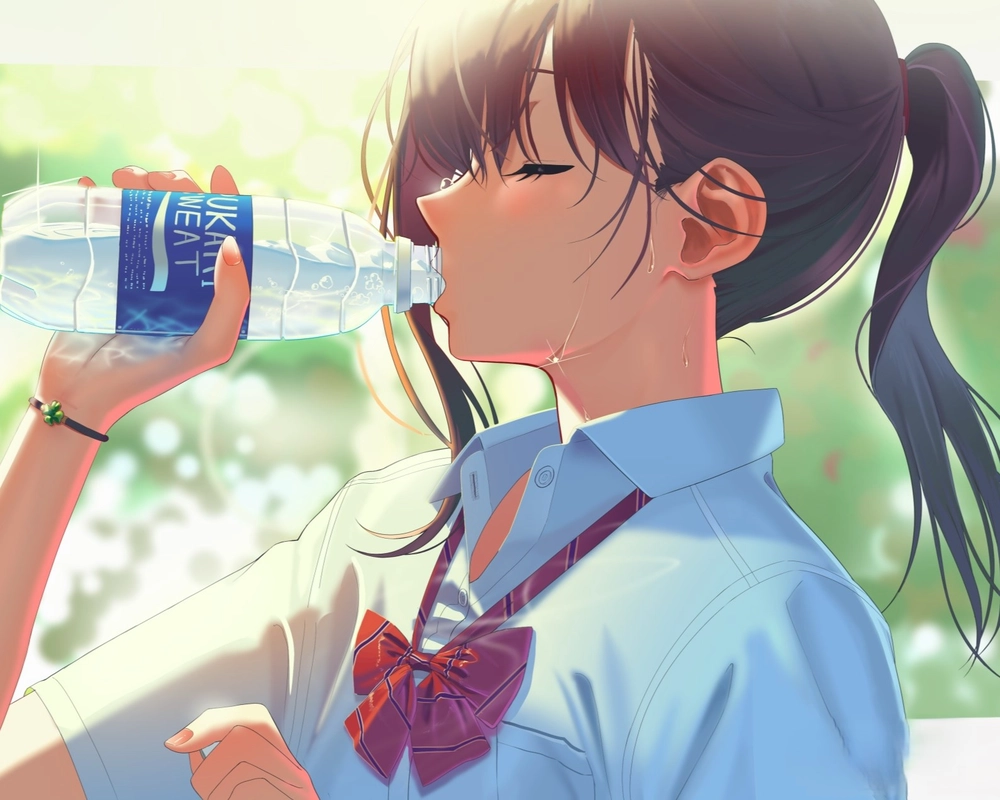 ảnh anime uống nước ở bờ sông 