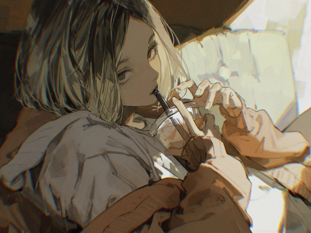 anime uống trà sữa ban đêm 