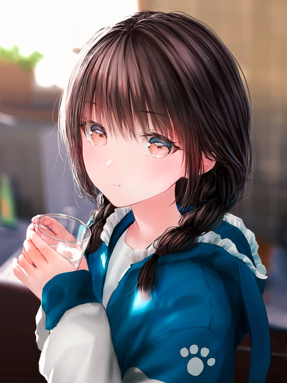 hình anime uống nước đáng yêu