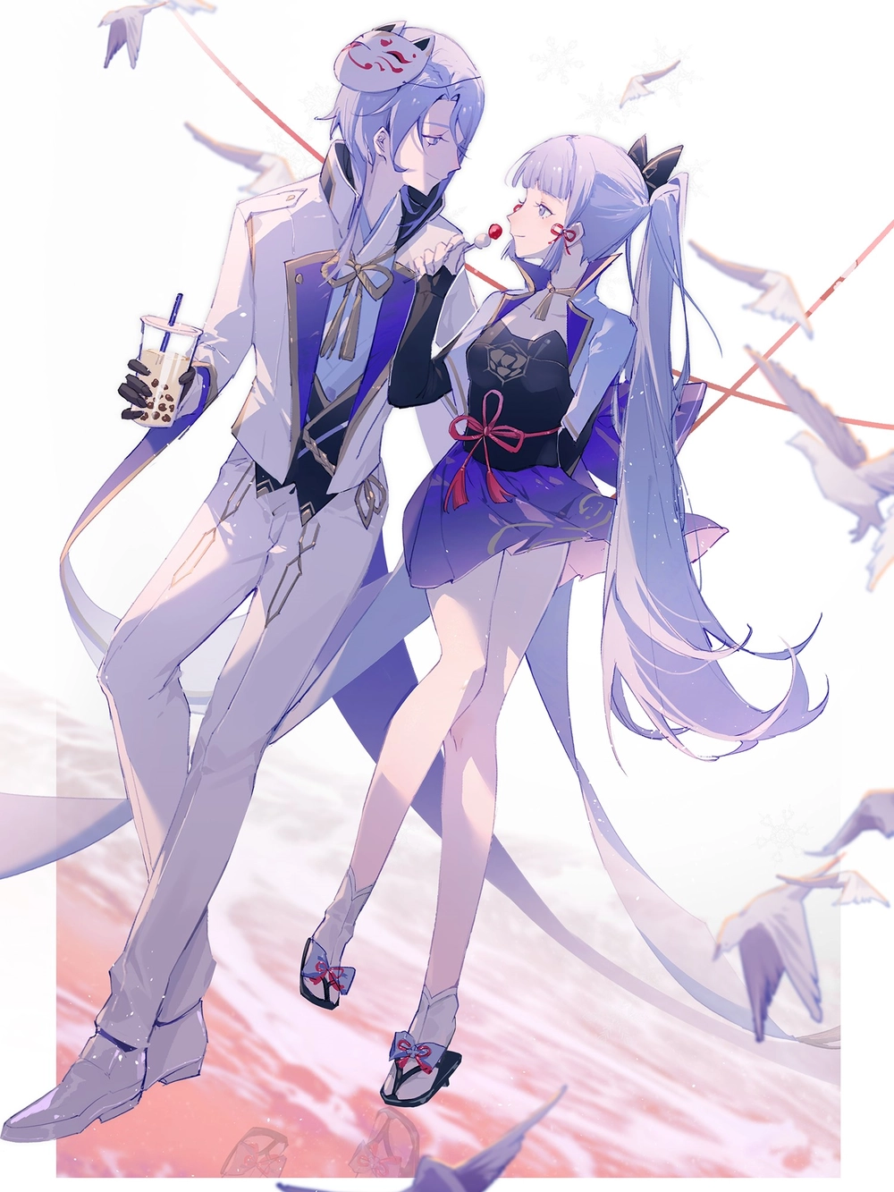 hình anime girl uống trà sữa 