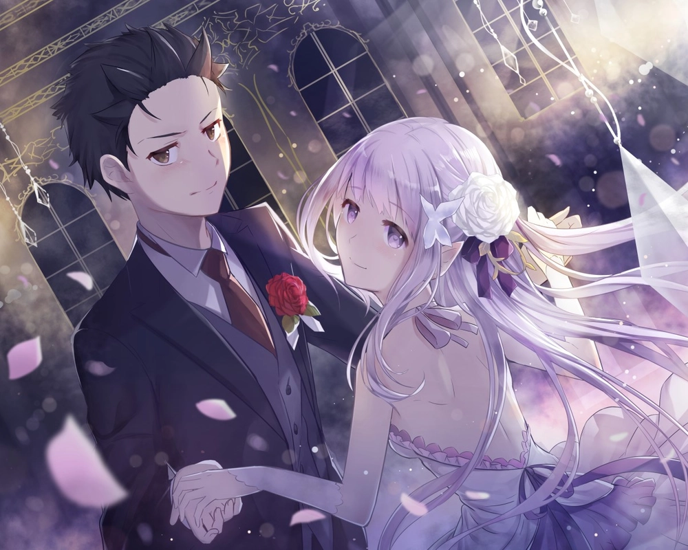 emilia x subaru re zero hình nền 4k