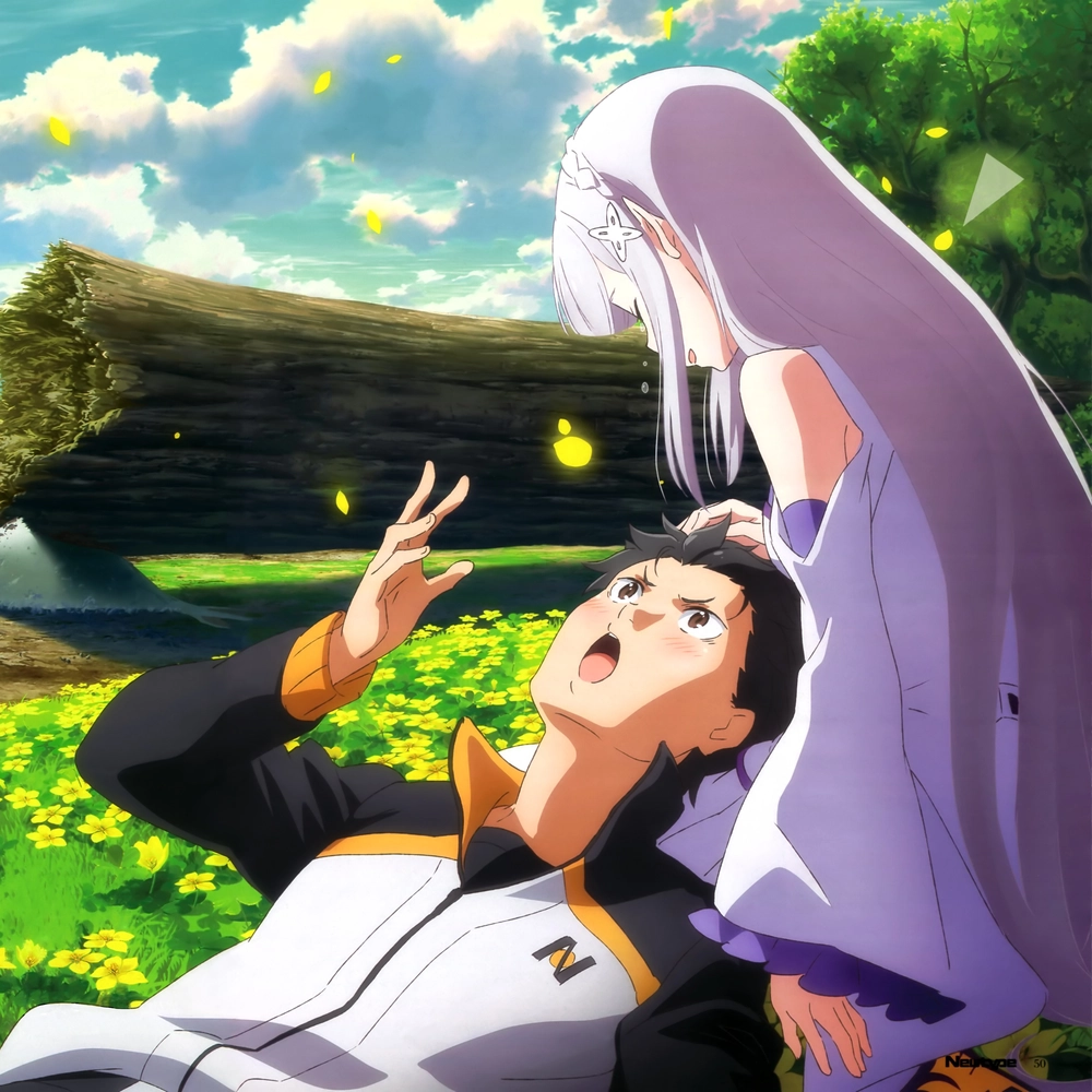 emilia x subaru re zero art style Nhật Bản