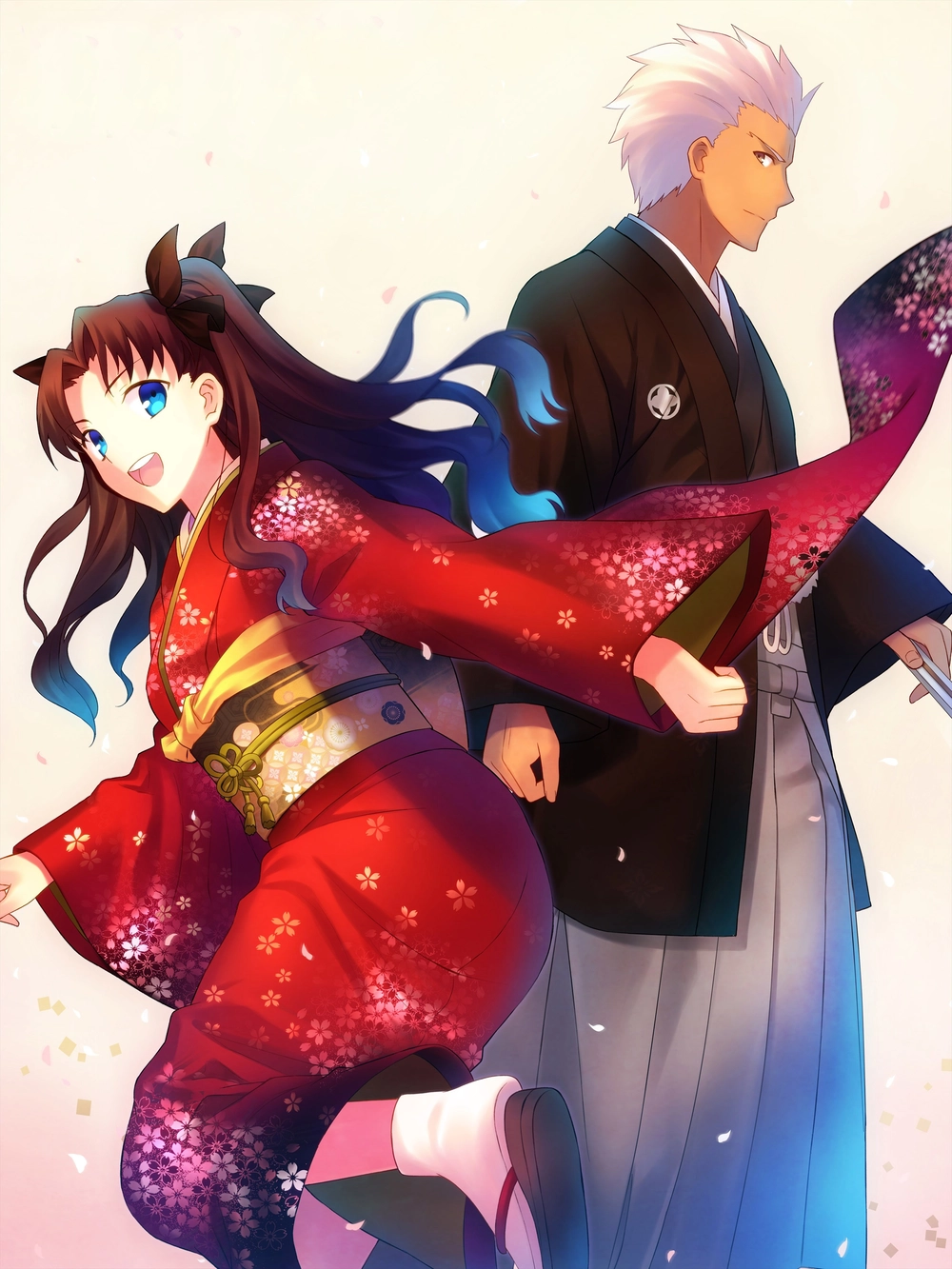 hình ảnh rin tohsaka bên cạnh emiya shirou 