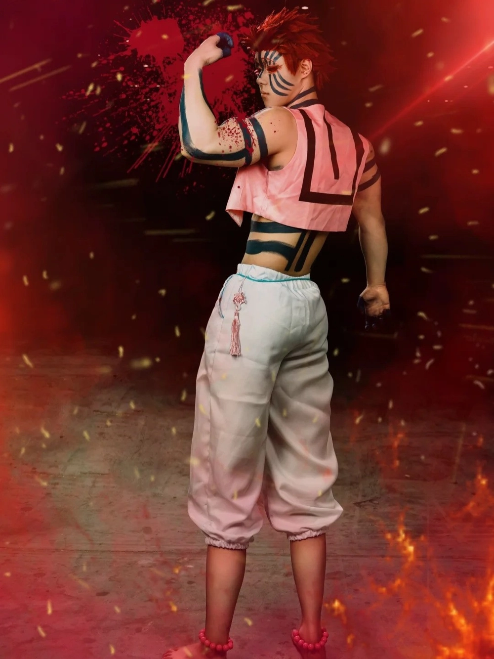 cosplay akaza demon slayer tạo hình chi tiết