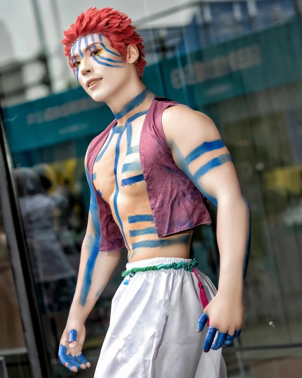 akaza demon slayer cosplay hoá thân chân thực