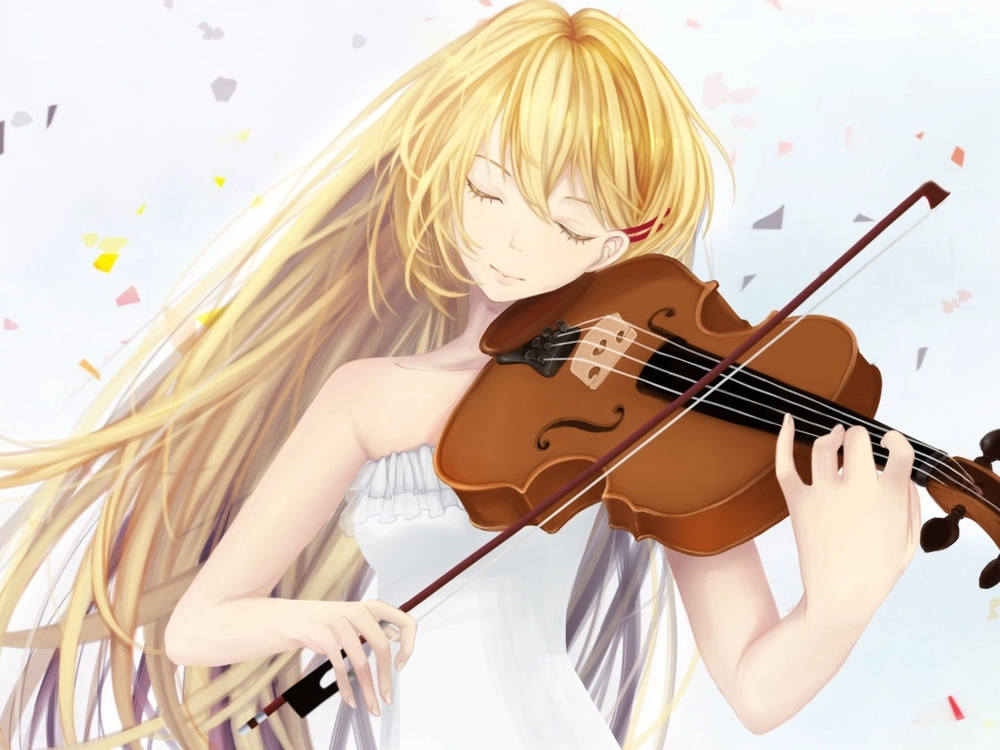 hình anime Kaori Miyazono cầm violin