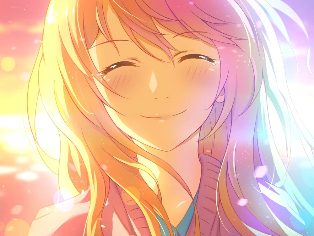 ảnh Kaori Miyazono giữa khung cảnh hoàng hôn