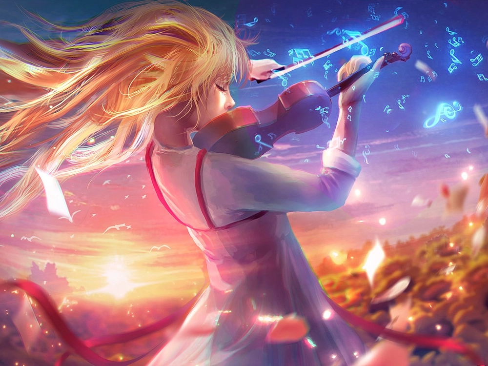 hình Kaori Miyazono nhìn bầu trời sao