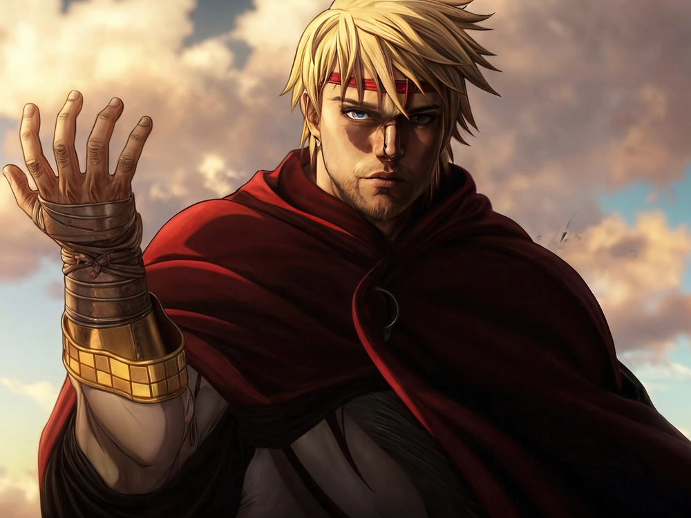 ảnh Thorfinn đội áo choàng Vinland Saga