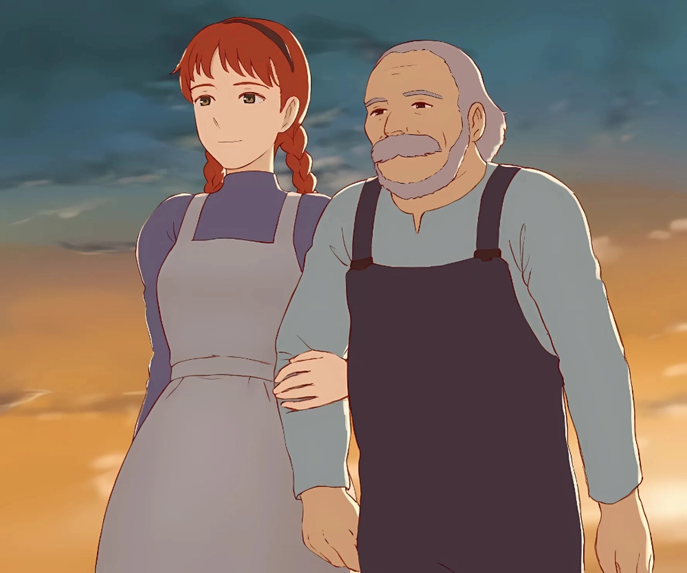 khung cảnh anime cùng anne shirley vui vẻ
