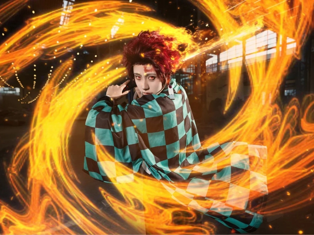 ảnh tanjiro cosplay hơi thở của lửa