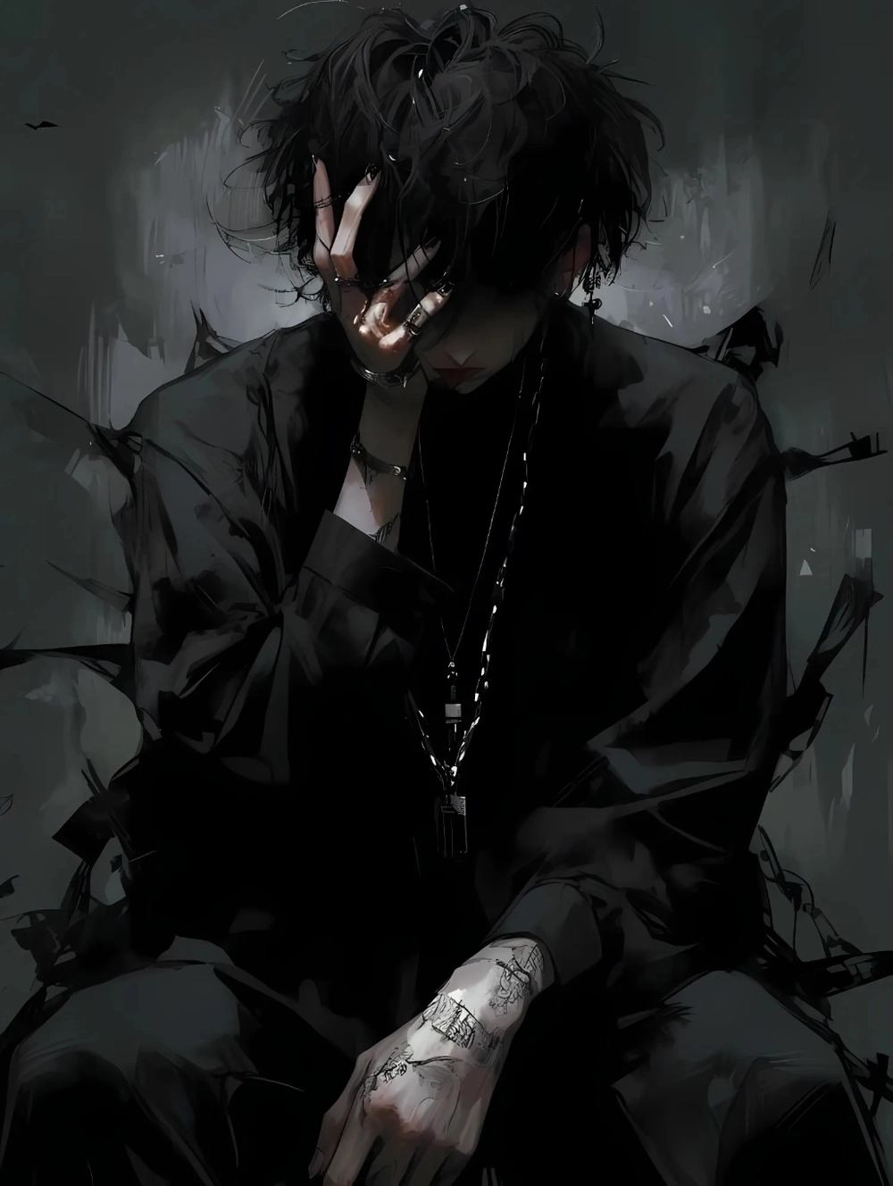 ảnh anime nam lạnh lùng trắng đen