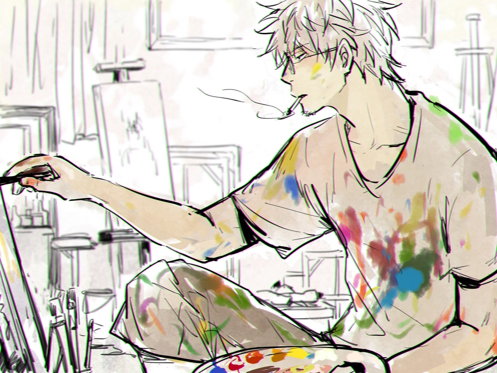 Ảnh Gintoki Sakata Samurai bạc tóc trắng