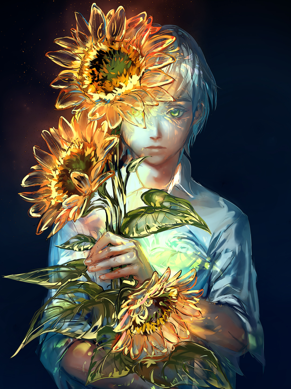 ảnh anime hoa hướng dương kèm nhân vật