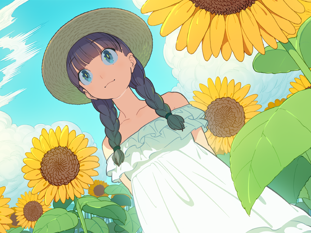 hình anime hoa hướng dương lấp lánh ánh sáng