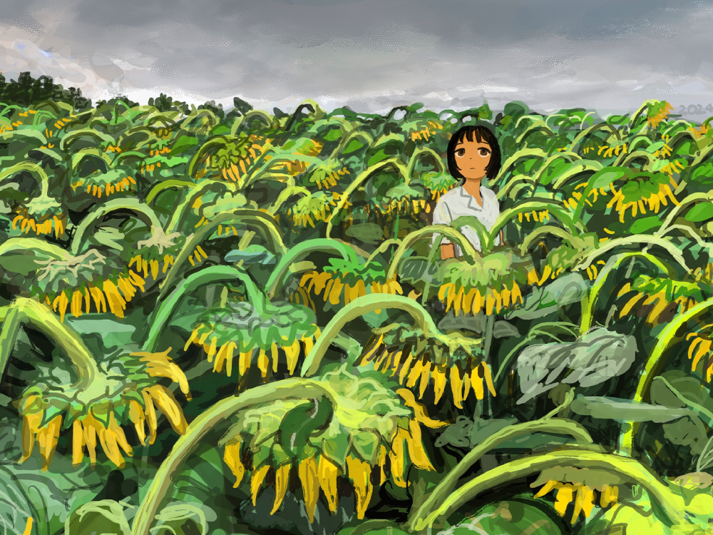 ảnh hoa hướng dương anime đầy màu sắc