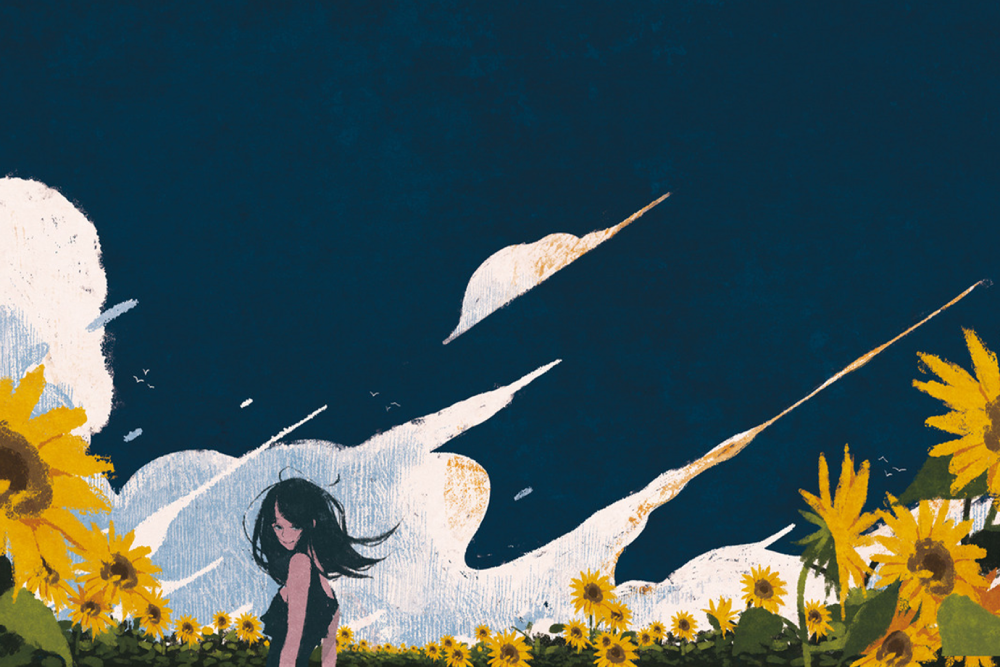 cánh đồng hoa hướng dương anime rộng lớn