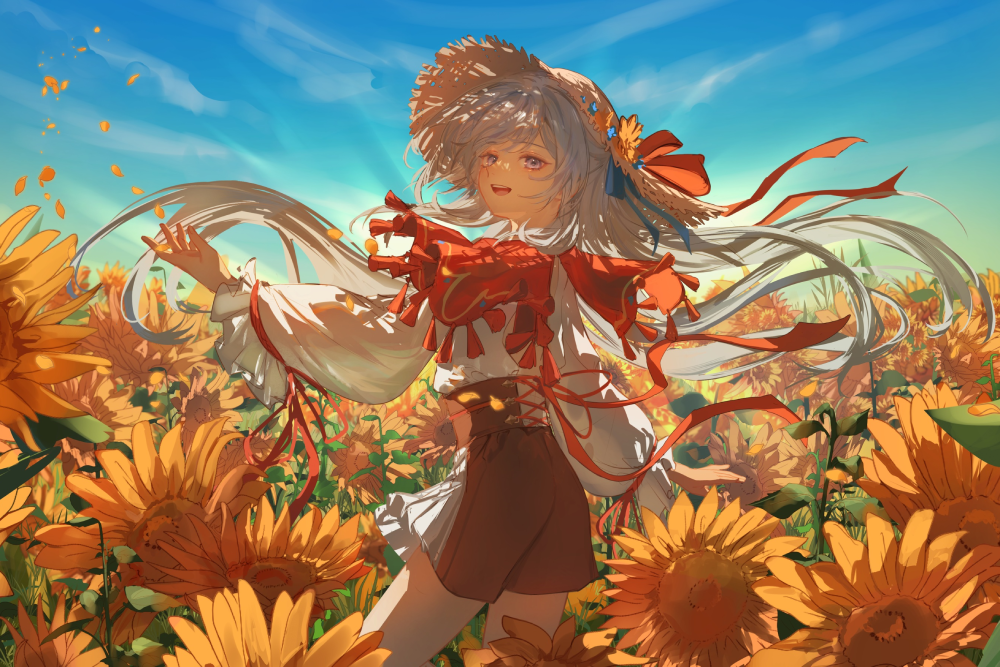 cánh đồng hoa hướng dương anime lung linh nắng