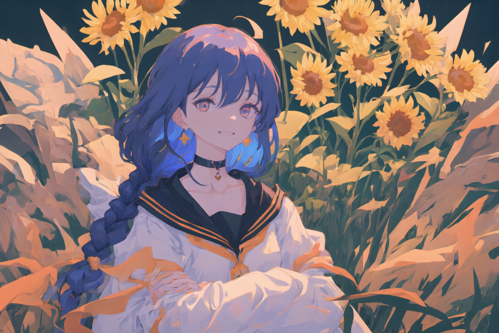 ảnh thiếu nữ và hướng dương