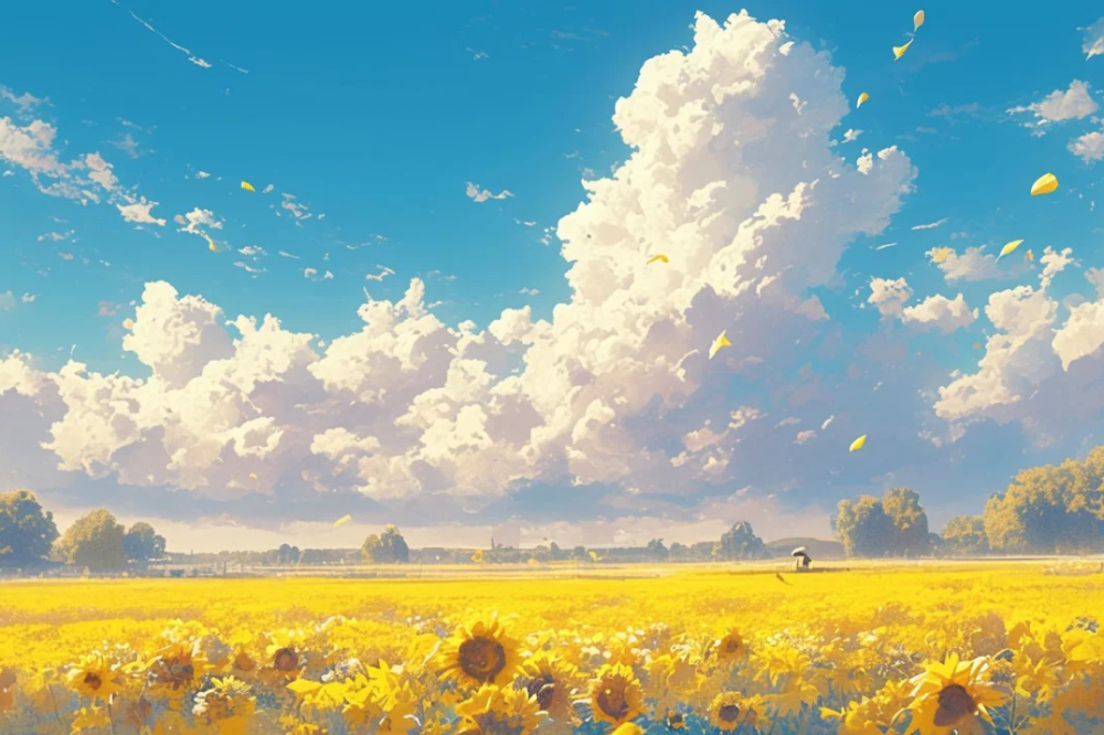 cánh đồng hoa hướng dương anime bình yên