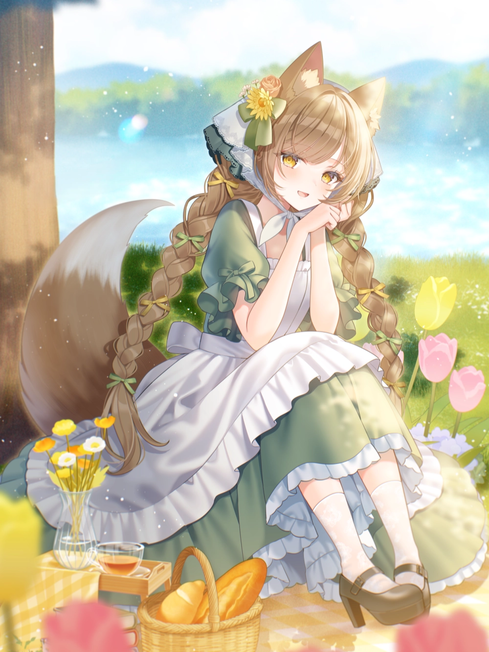 hình hoa tulip anime buổi sáng