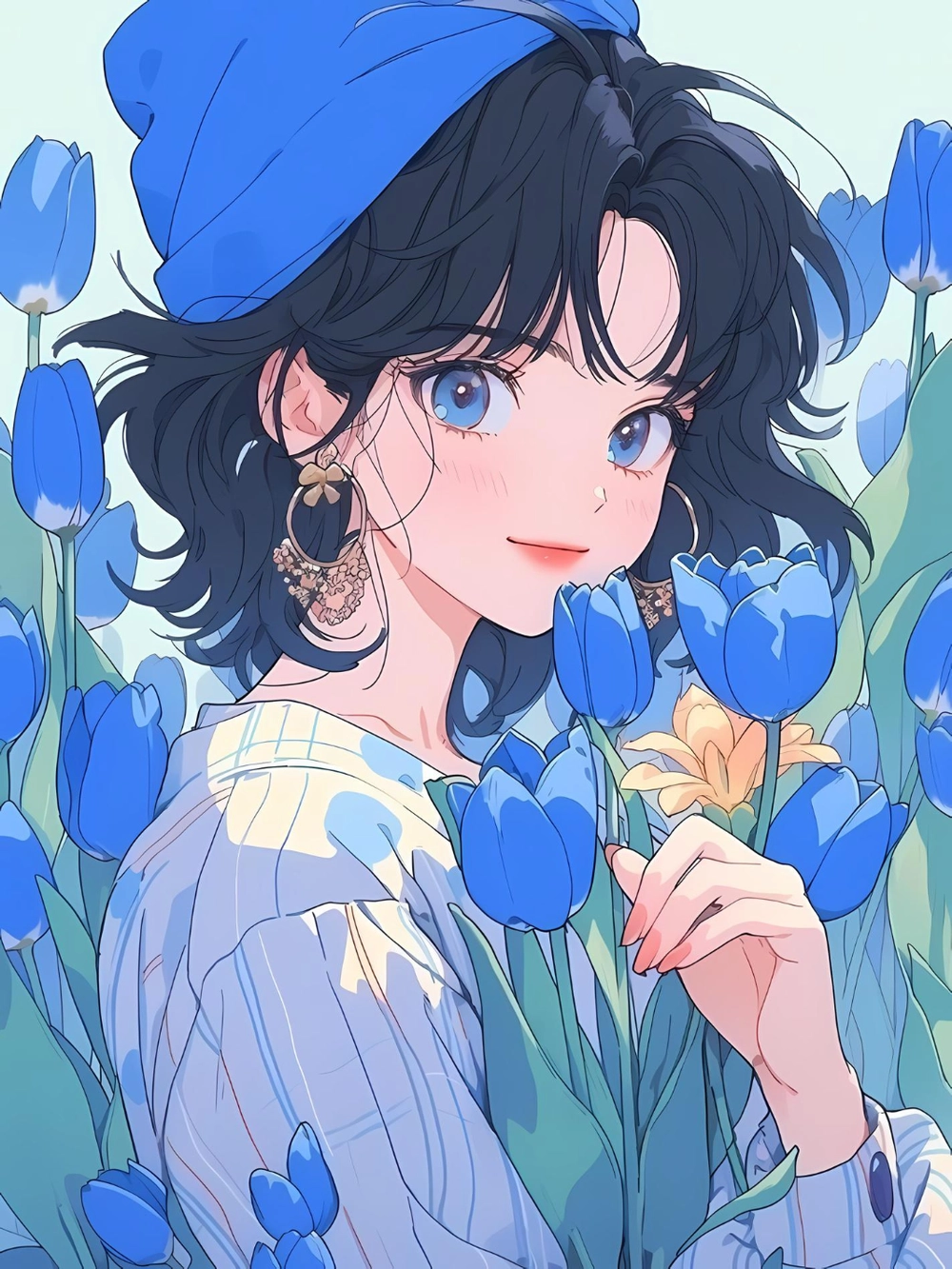 vườn hoa tulip anime buổi chiều