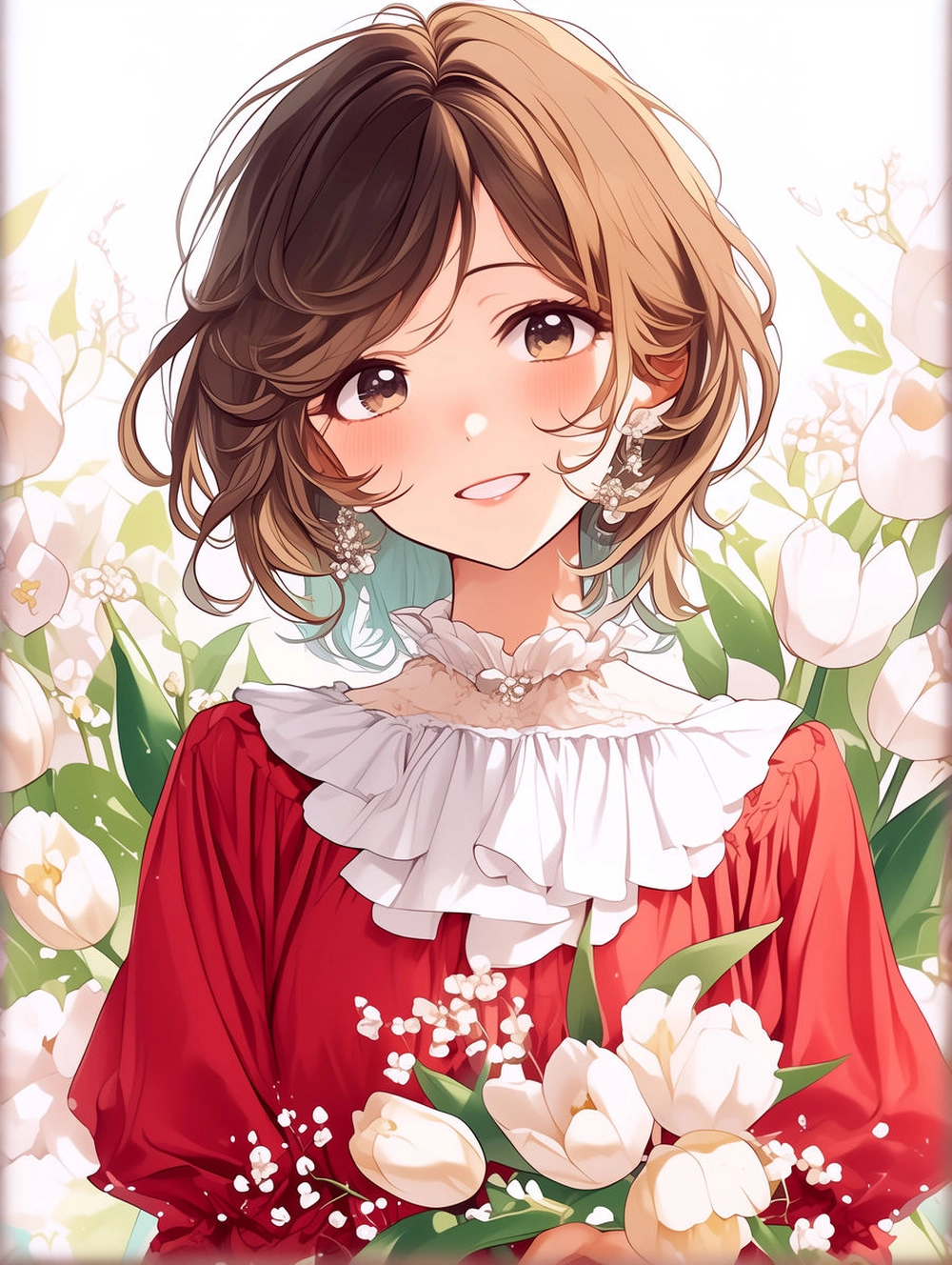 ảnh vườn hoa tulip anime nhiều màu