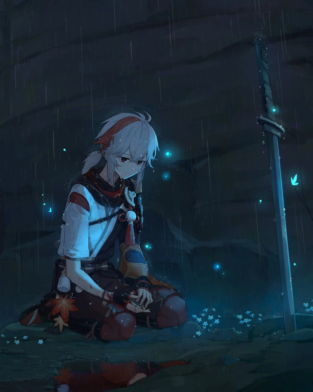 ảnh kaedehara kazuha biểu cảm trầm