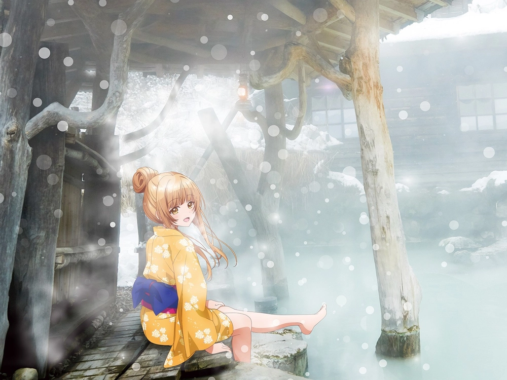 Hình Mahiru Shiina ngồi bên bờ sông