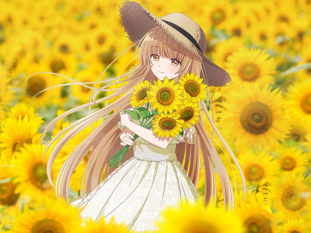 Ảnh Mahiru Shiina cầm hoa