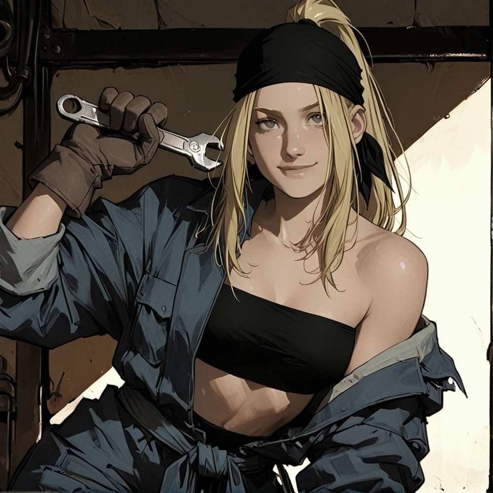 ảnh chibi winry rockbell ngồi dễ thương