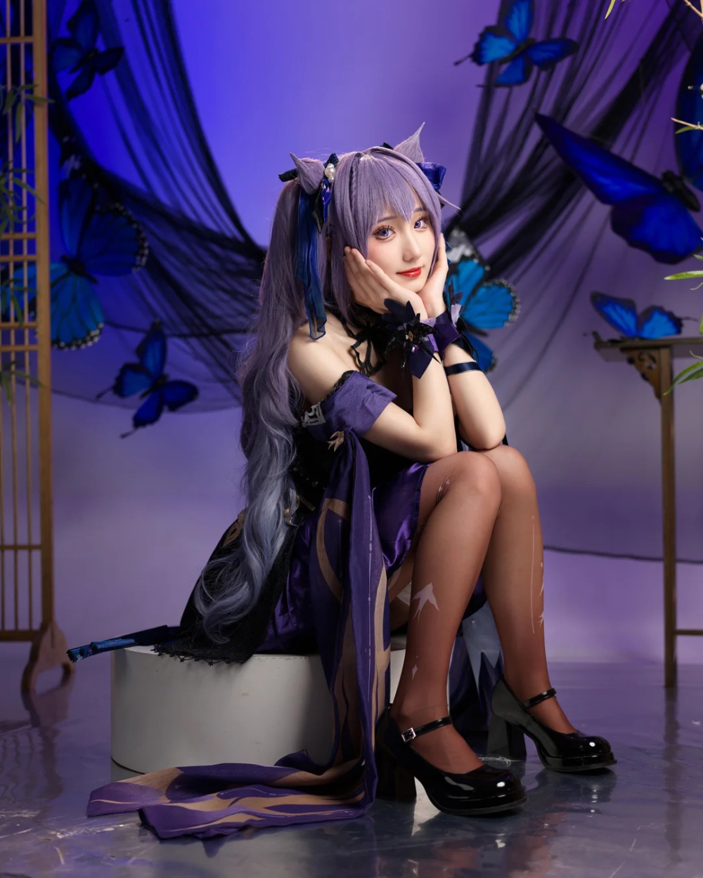 cosplay keqing với áo tím
